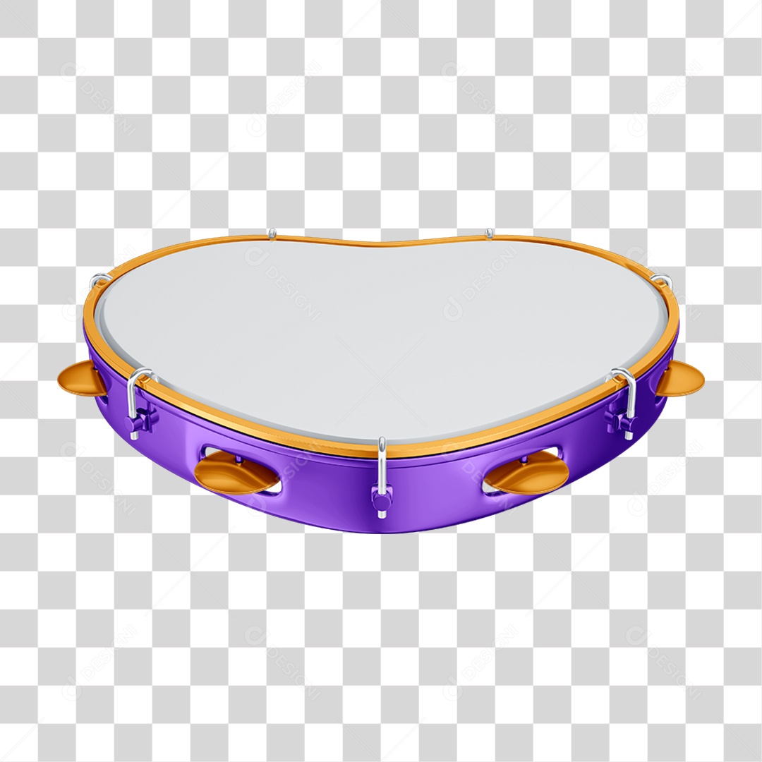 Elemento 3D Instrumento Pandeiro Carnaval PNG Transparente