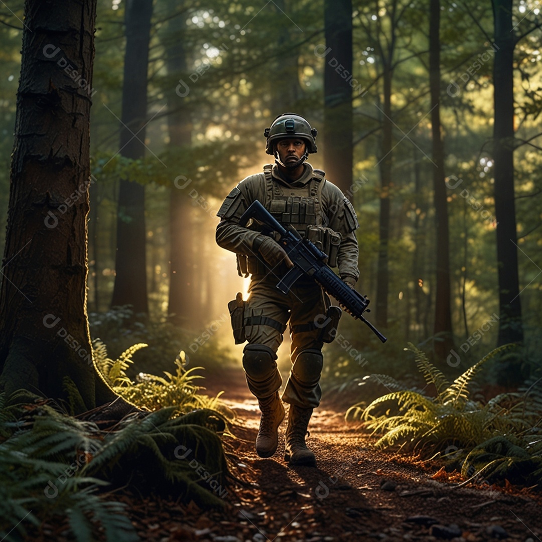 Imagem de um soldado em movimento