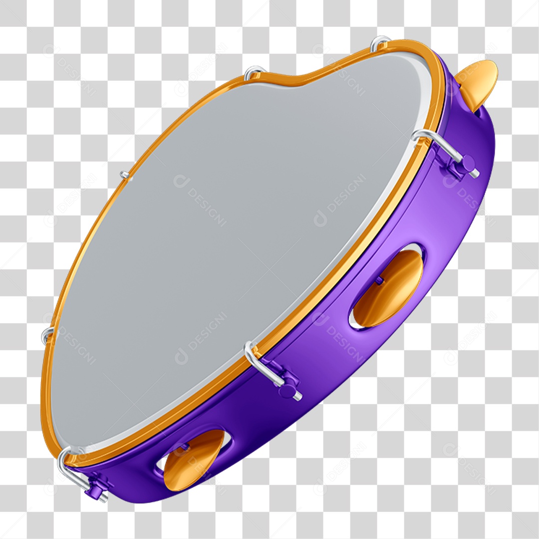 Elemento 3D Instrumento Pandeiro Carnaval PNG Transparente