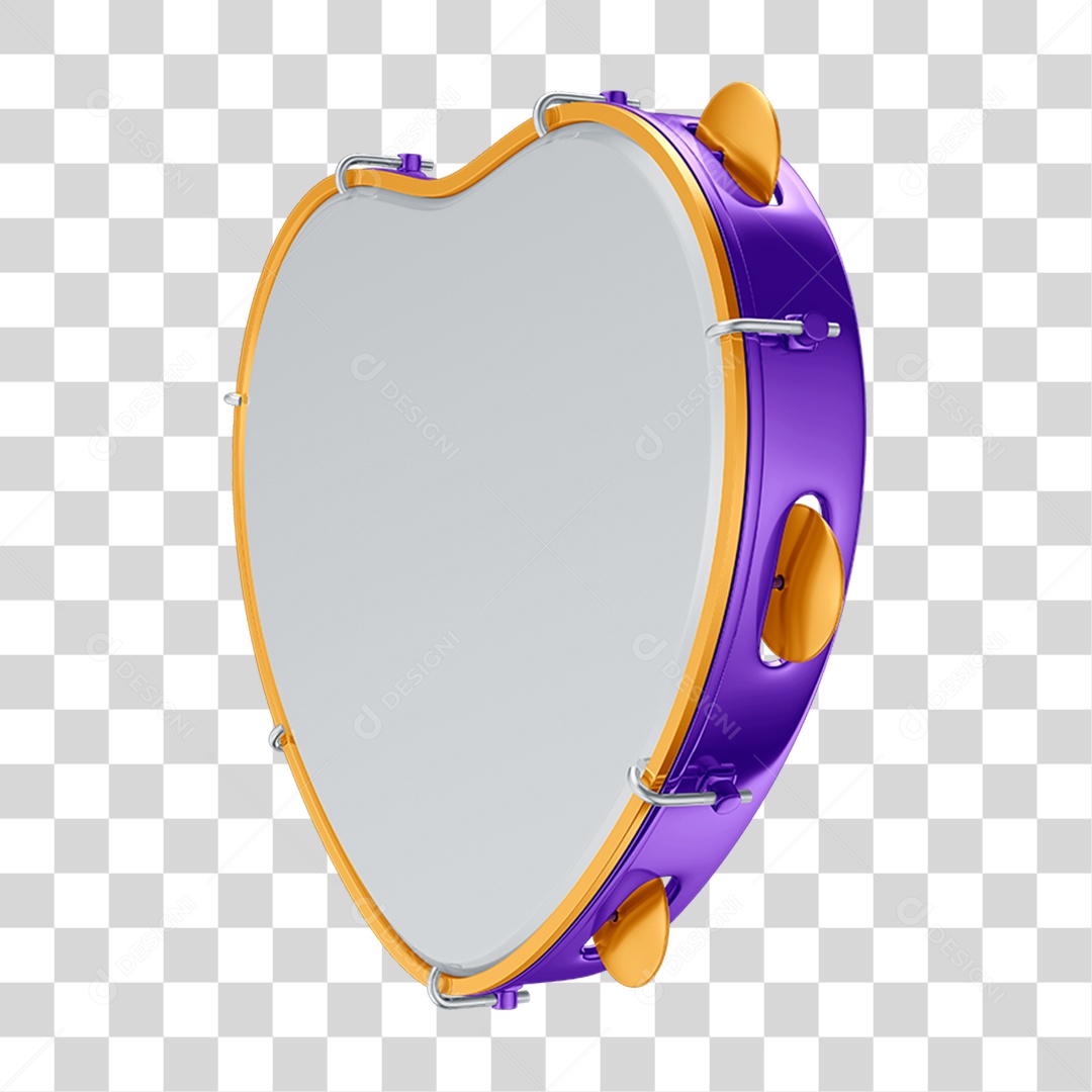 Elemento 3D Instrumento Pandeiro Carnaval PNG Transparente