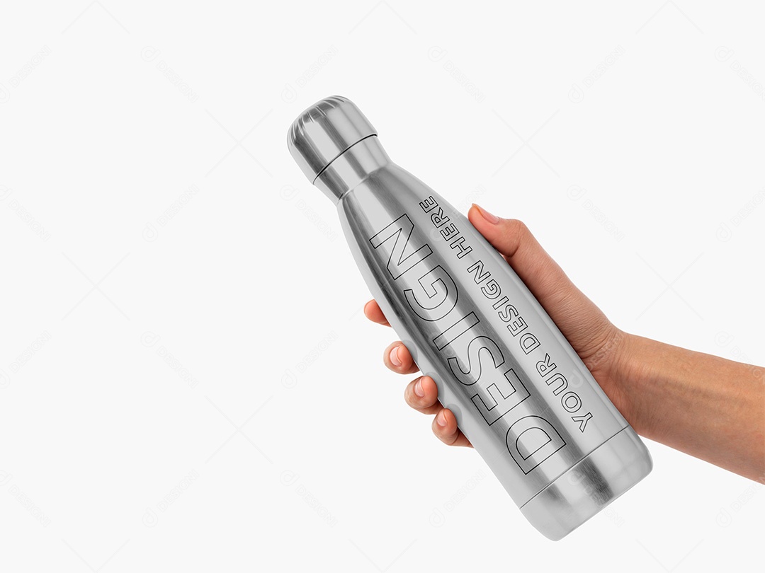 Mão Segurando Garrafa de Água Mockup PSD Editável