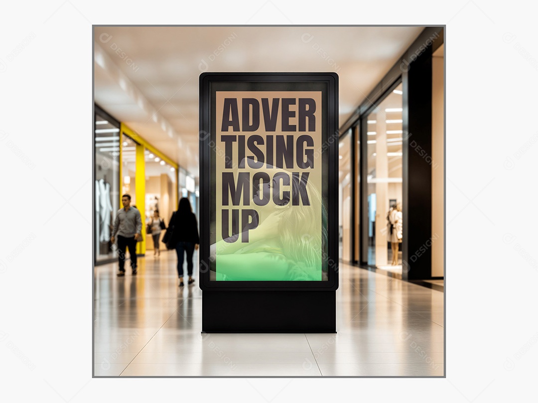 Placa Digital no Shopping Mockup PSD Editável