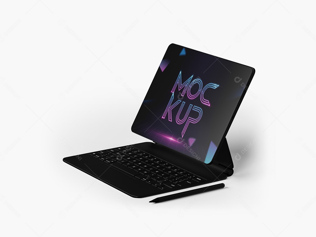 Tablet com Teclado e Caneta Mockup PSD Editável
