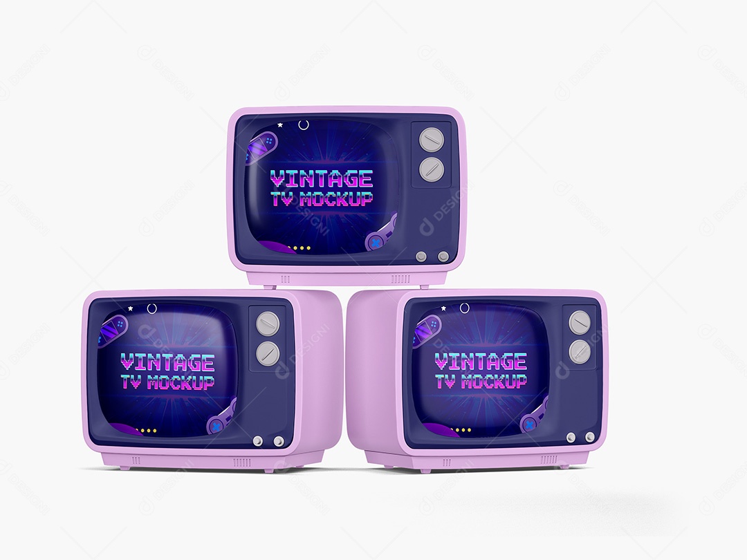Três TV Retro Mockup PSD Editável