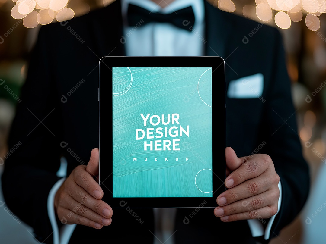 Homem Segurando um Tablet Mockup PSD Editável