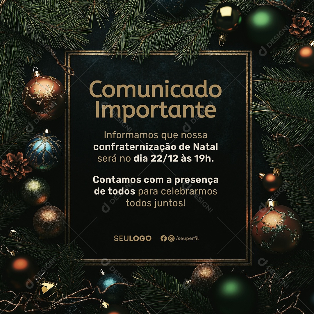 Feliz Natal Comunicado Importante Social Media PSD Editável