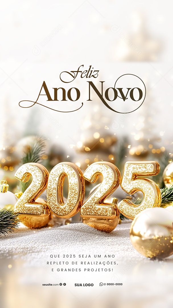 Story Feliz 2025 Ano Novo 01 de Janeiro Social Media PSD Editável