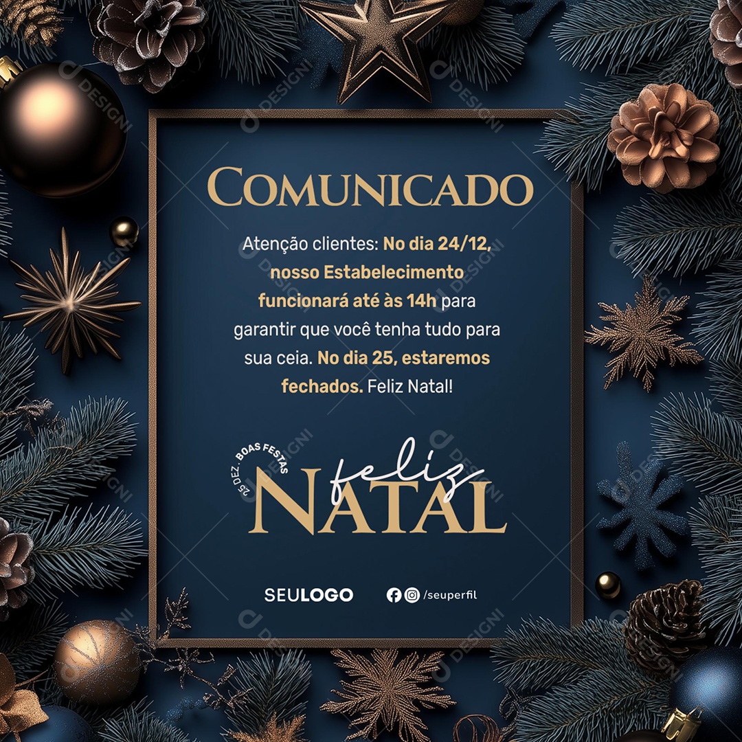 Feliz Natal Comunicado Social Media PSD Editável