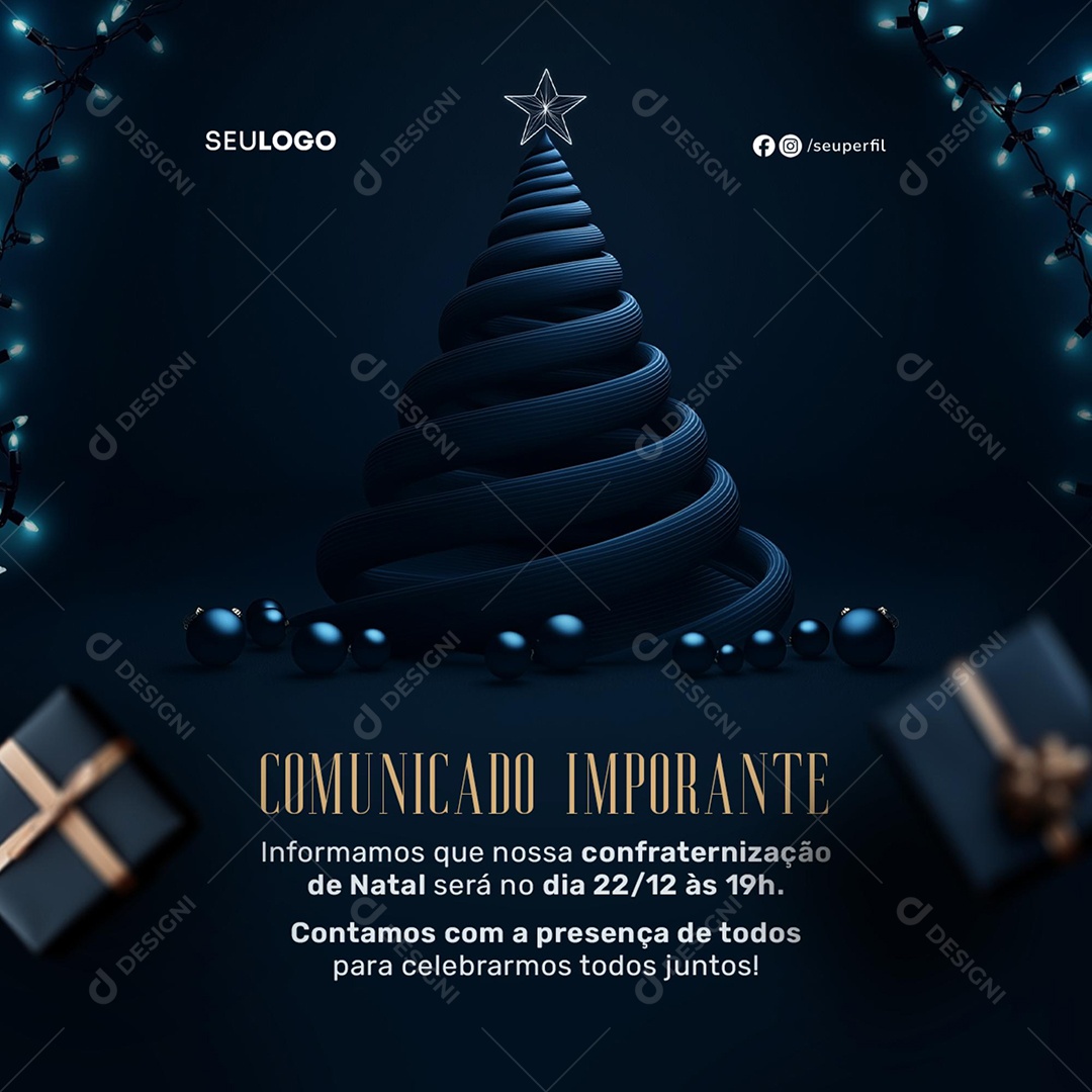 Feliz Natal Comunicado Importante Social Media PSD Editável