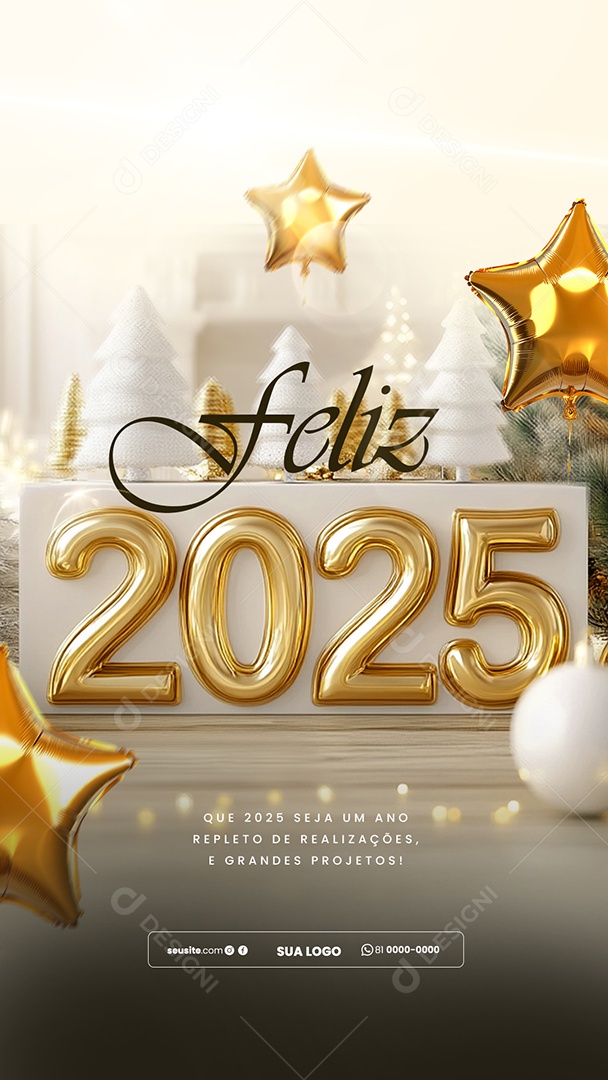 Story Feliz 2025 Ano Novo 01 de Janeiro Social Media PSD Editável