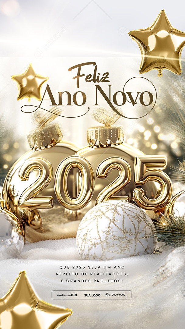 Story Feliz 2025 Ano Novo 01 de Janeiro Social Media PSD Editável