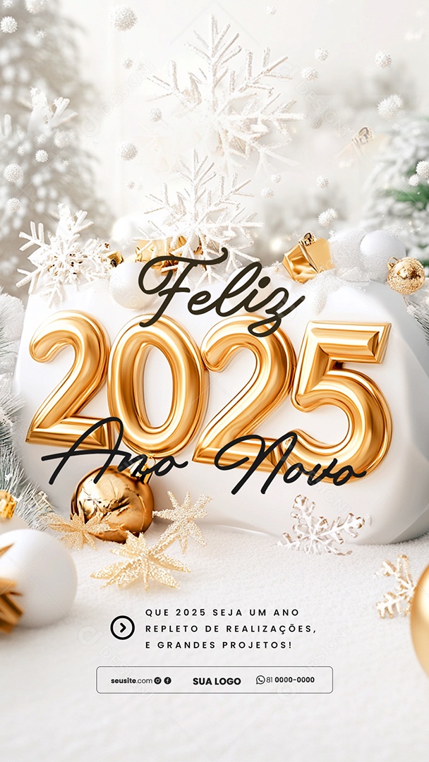 Story Feliz 2025 Ano Novo 01 de Janeiro Social Media PSD Editável