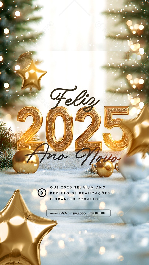 Story Feliz 2025 Ano Novo 01 de Janeiro Social Media PSD Editável