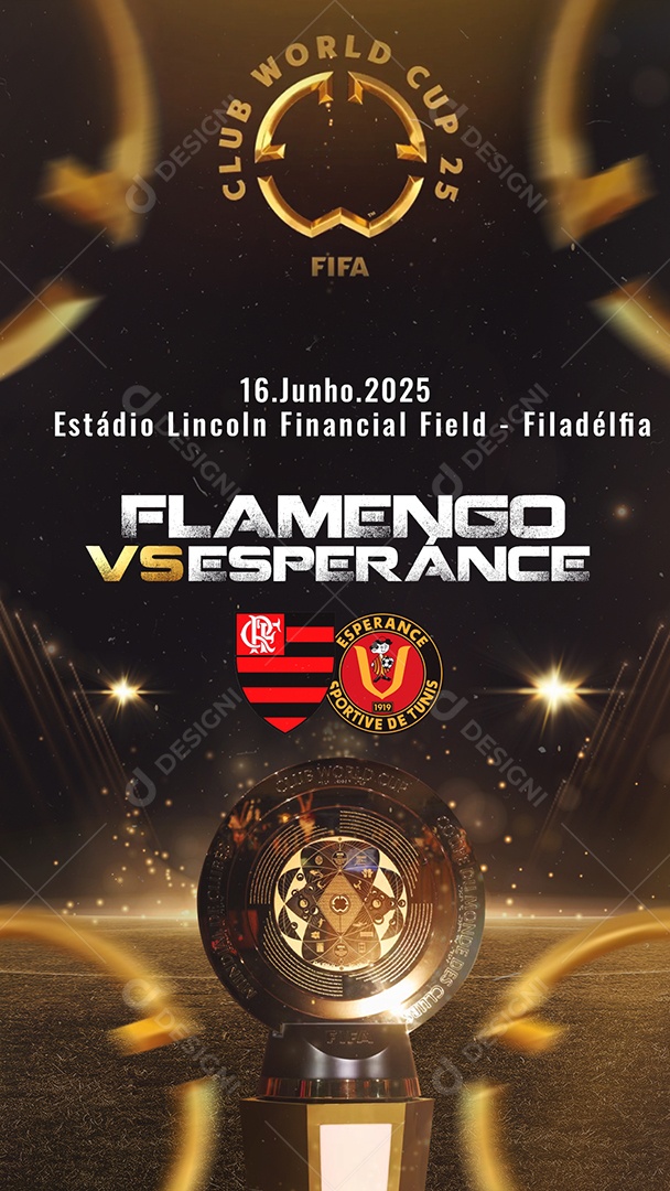 Flyer Story Mundial de Clubes 2025 Flamengo VS Esperánça Social Media PSD Editável