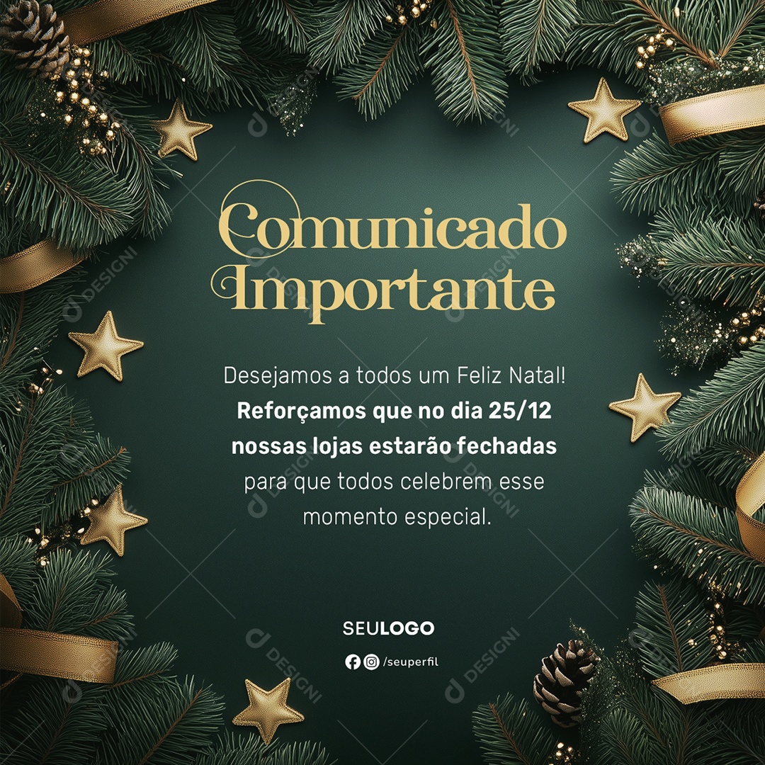 Feliz Natal Comunicado Importante Social Media PSD Editável