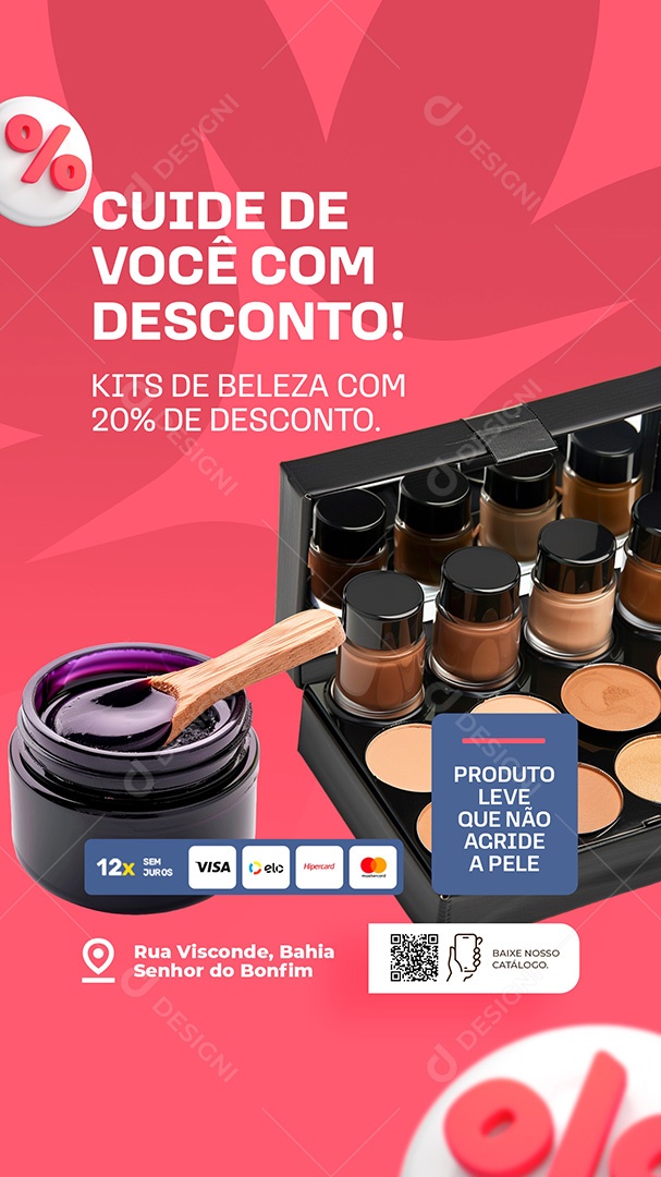 Story Promoção Kits de Beleza Com 20% de Desconto Social Media PSD Editável