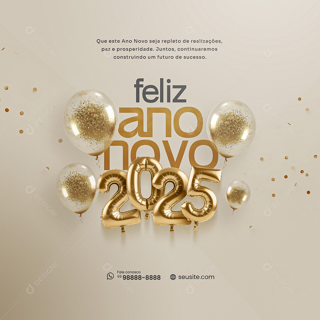 Feliz Ano Novo 2025 01 de Janeiro Social Media PSD Editável