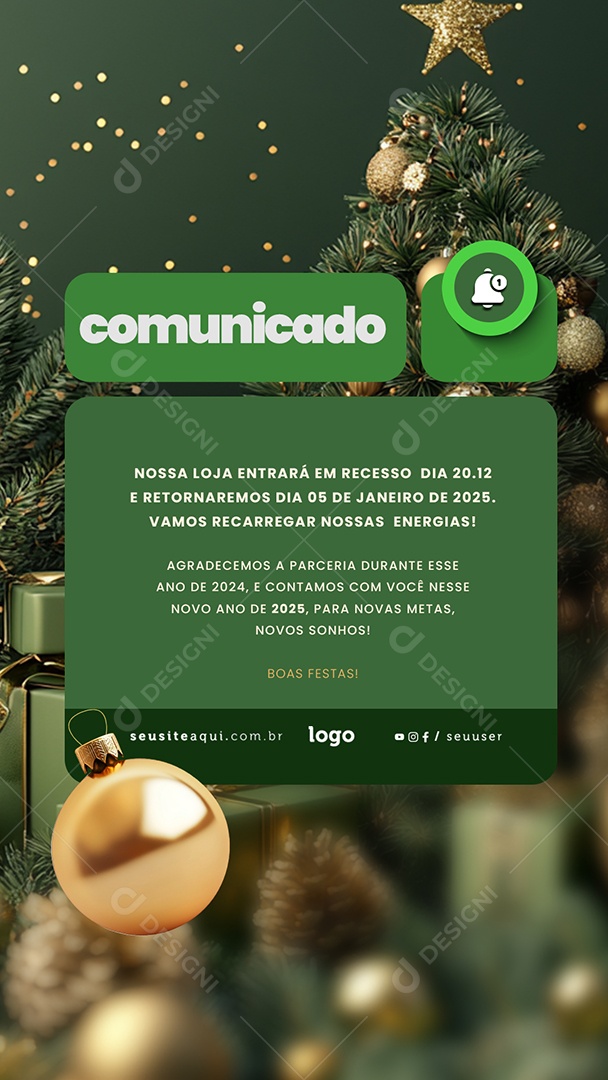 Story Comunicado de Recesso Fim de Ano Social Media PSD Editável