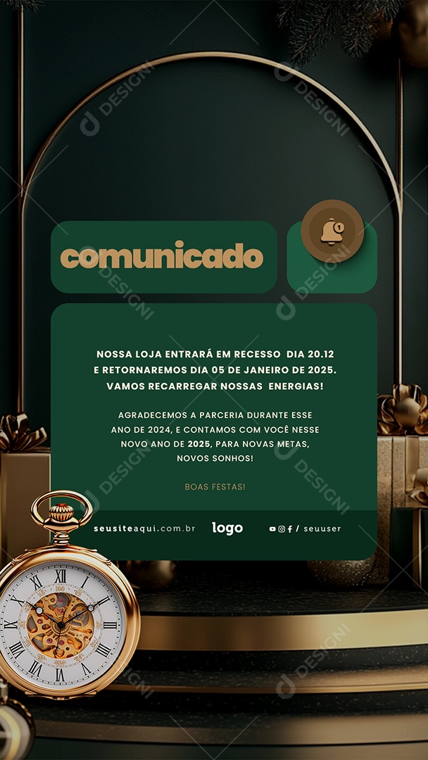 Story Comunicado de Recesso Fim de Ano Social Media PSD Editável