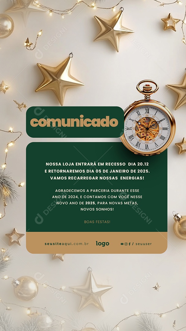 Story Comunicado de Recesso Fim de Ano Social Media PSD Editável