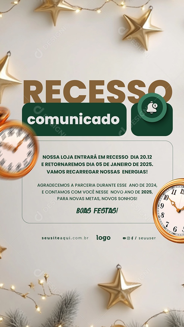 Story Comunicado de Recesso Fim de Ano Social Media PSD Editável
