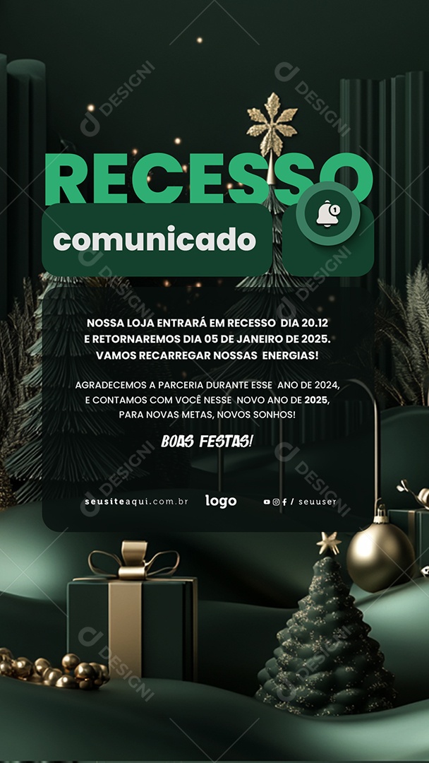 Story Comunicado de Recesso Fim de Ano Social Media PSD Editável