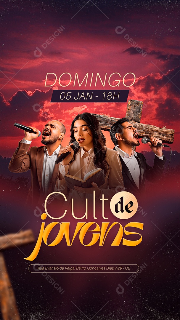 Story Gospel Domingo Culto de Jovens Social Media PSD Editável