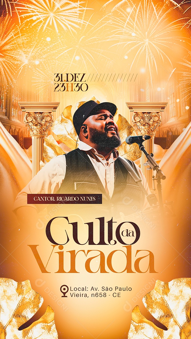 Story Flyer Gospel Culto da Virada Social Media PSD Editável