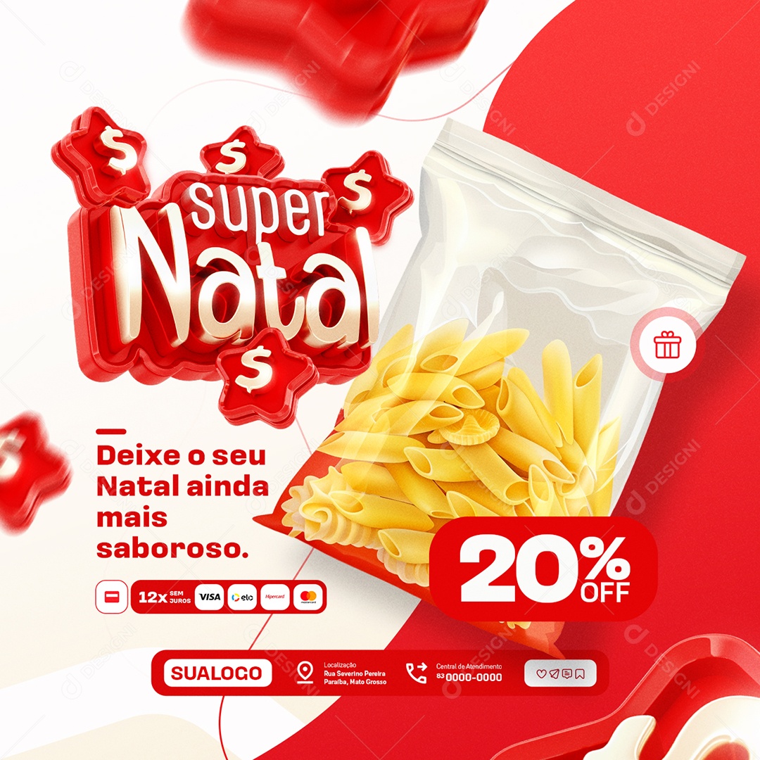Super Natal Supermercado Macarrão Deixe o Seu Natal Social Media PSD Editável