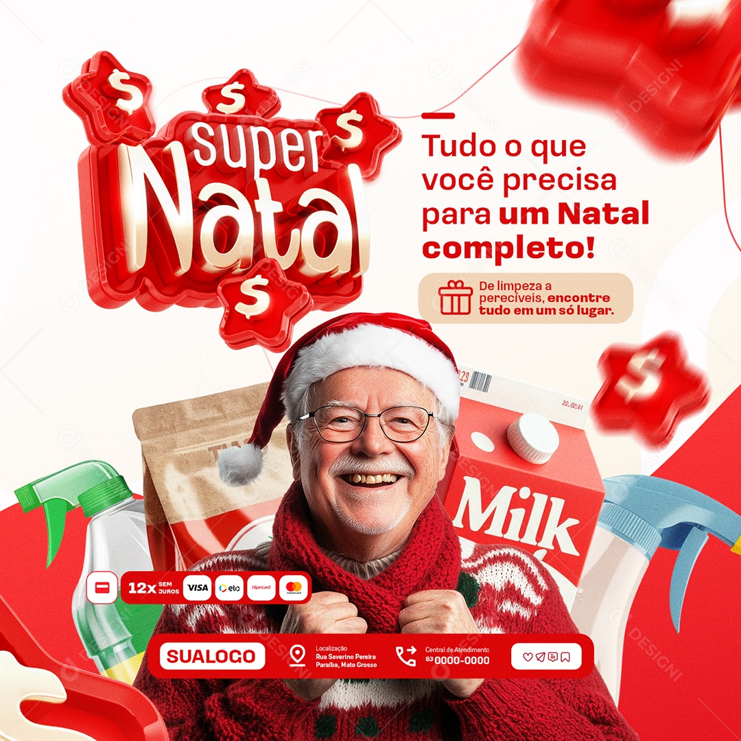 Super Natal Supermercado Natal Completo Social Media PSD Editável