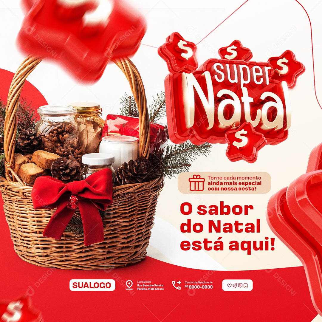 Super Natal Supermercado O Sabor do Natal Está Aqui Social Media PSD Editável