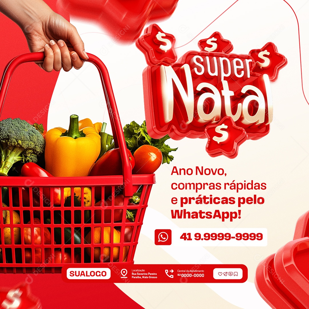 Super Natal Supermercado Hortifruti Compras Rápidas Social Media PSD Editável