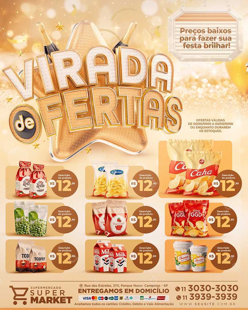 Tabloide Virada de Ofertas Supermercado Produtos Social Media PSD Editável