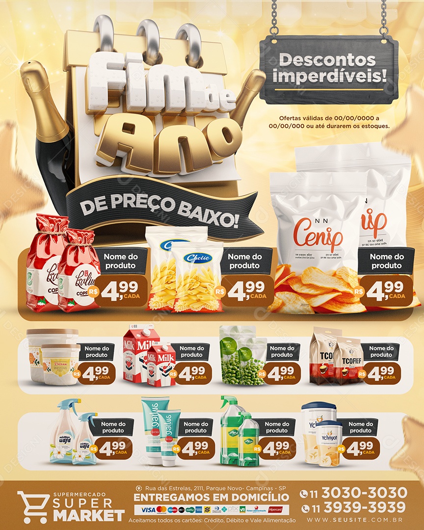 Tabloide Fim de Ano de Preço Baixo Supermercado Produtos Social Media PSD Editável