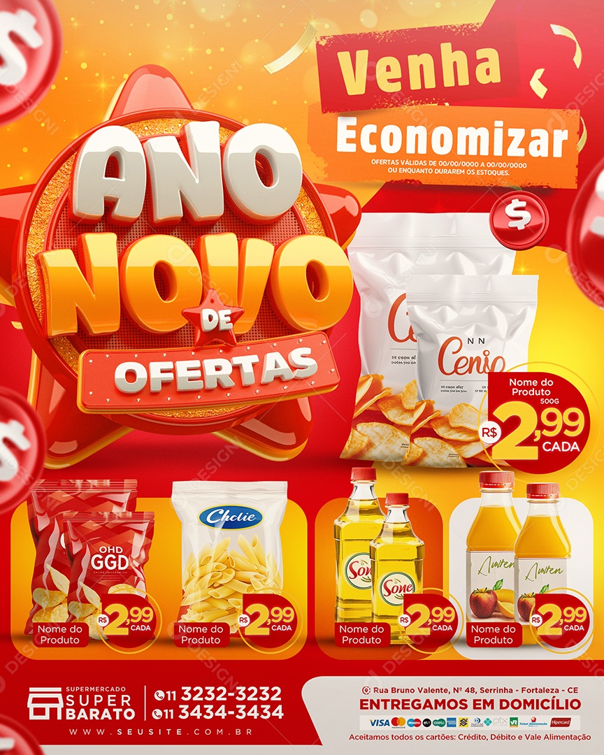 Tabloide Ano Novo de Ofertas Supermercado Produtos Social Media PSD Editável