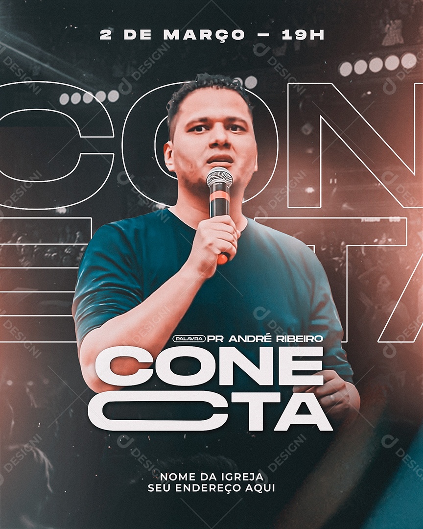 Flyer Gospel Culto Conecta Social Media PSD Editável