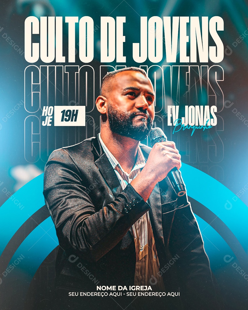 Flyer Gospel Culto de Jovens Social Media PSD Editável