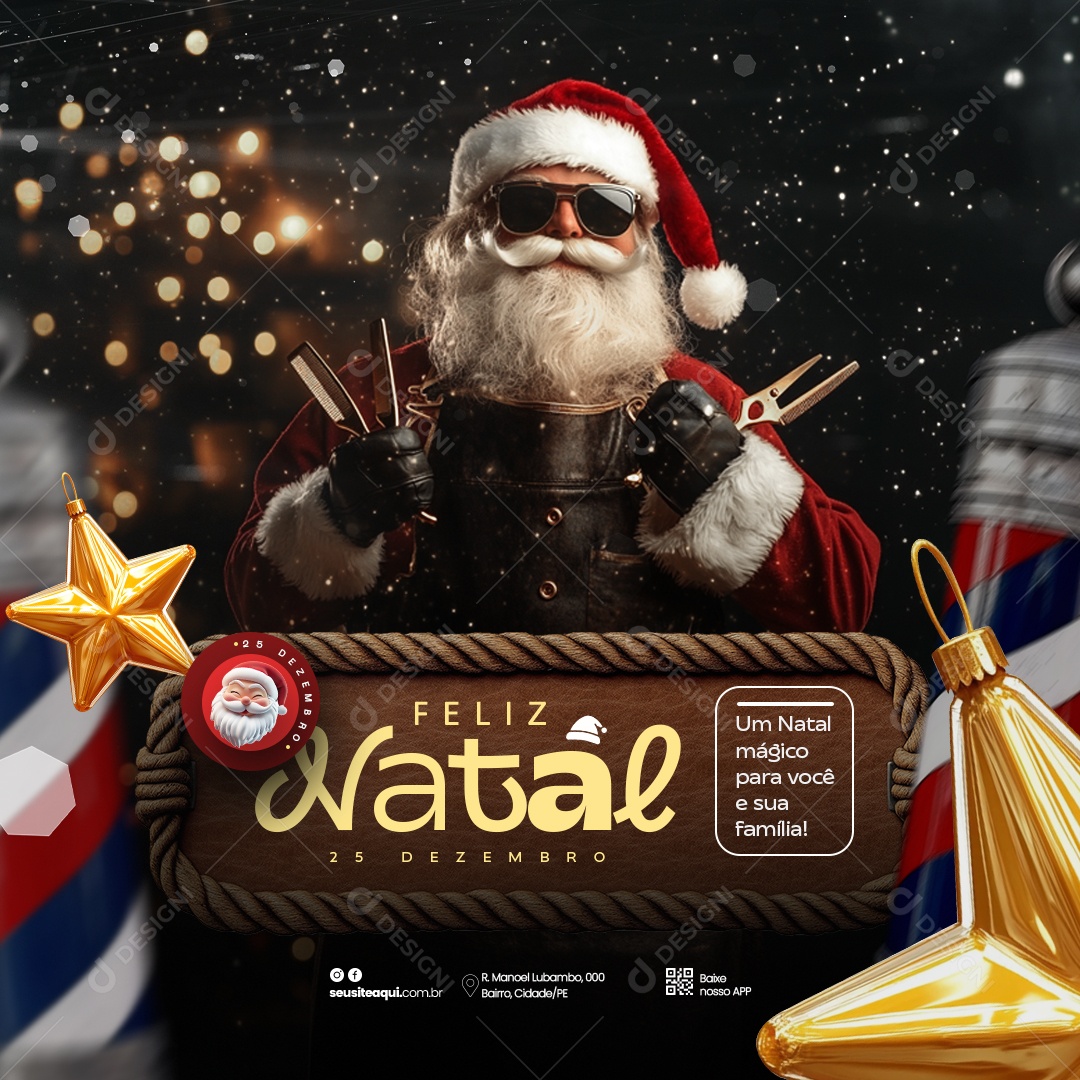 Feliz Natal Barbearia Feed Social Media PSD Editável