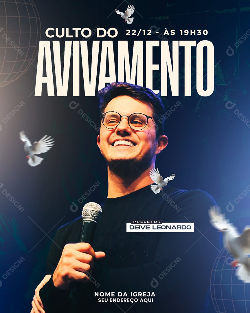 Flyer Gospel Culto Do Avivamento Social Media PSD Editável