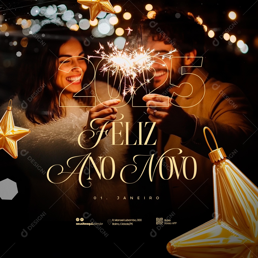 Feliz Ano Novo 01 de Janeiro Social Media PSD Editável