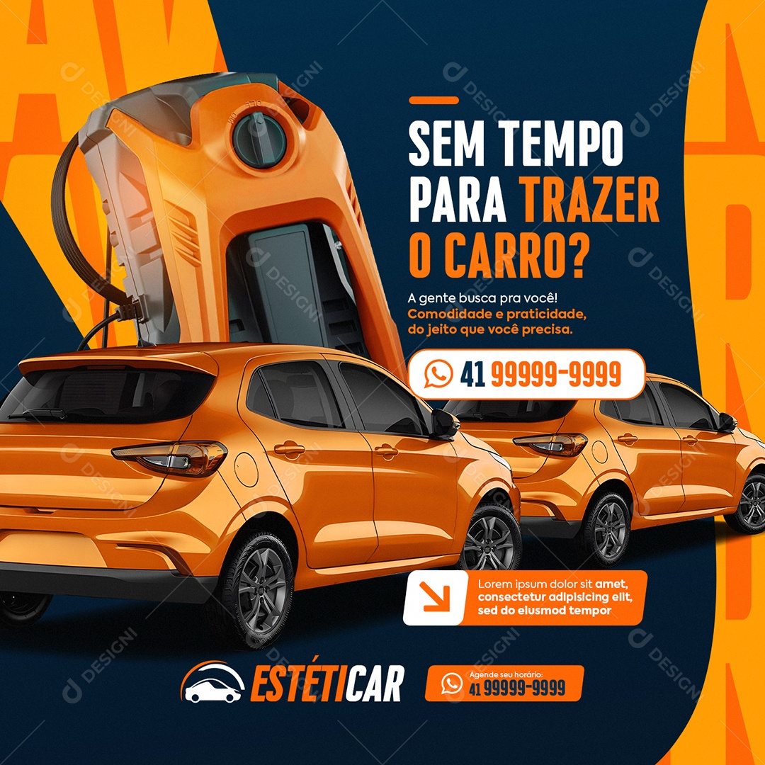 Lavador de Carros Sem Tempo para Trazer o Carro Social Media PSD Editável