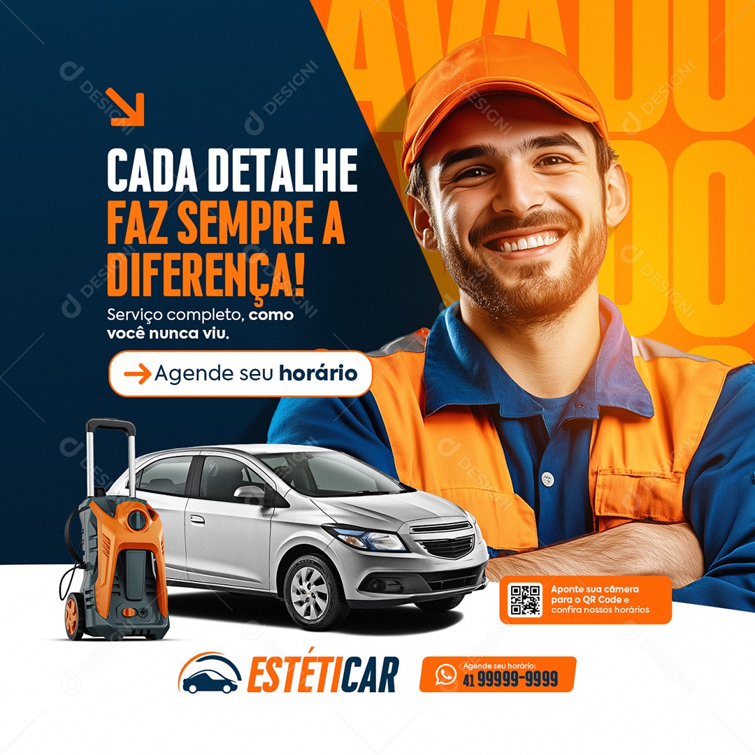 Lavador de Carros Cada Detalhe Faz Sempre a Diferença Social Media PSD Editável