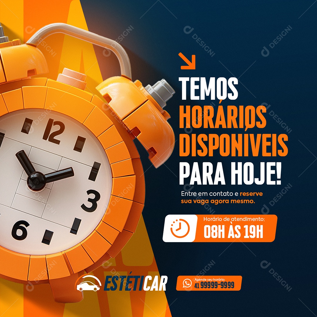 Lavador de Carros Temos Horários Disponíveis para Hoje Social Media PSD Editável