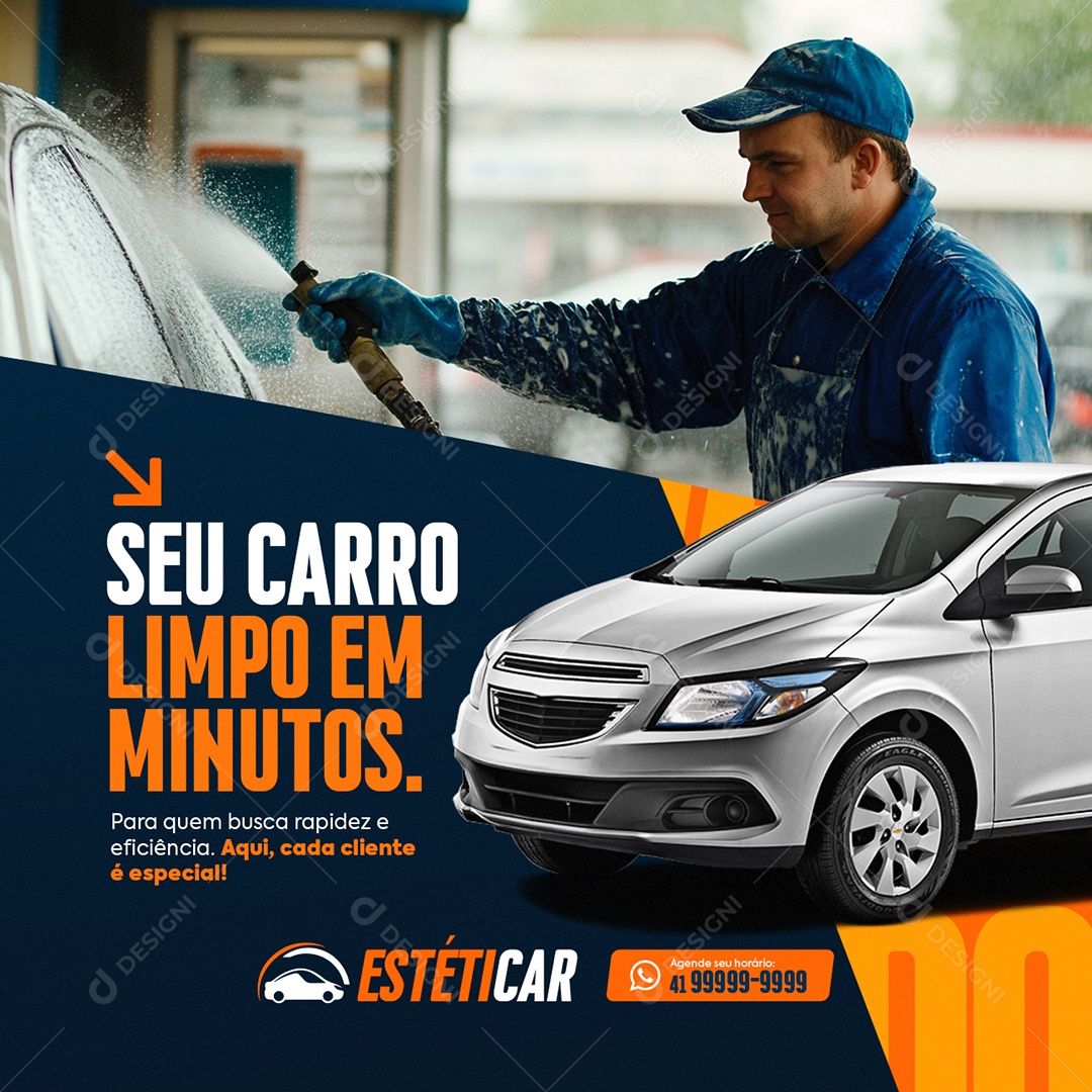 Lavador de Carros Seu Carro Limpo em Minutos Social Media PSD Editável