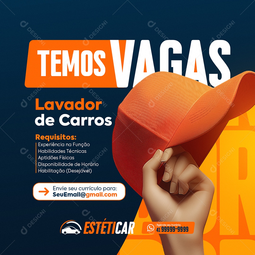 Temos Vagas Lavador de Carros Social Media PSD Editável