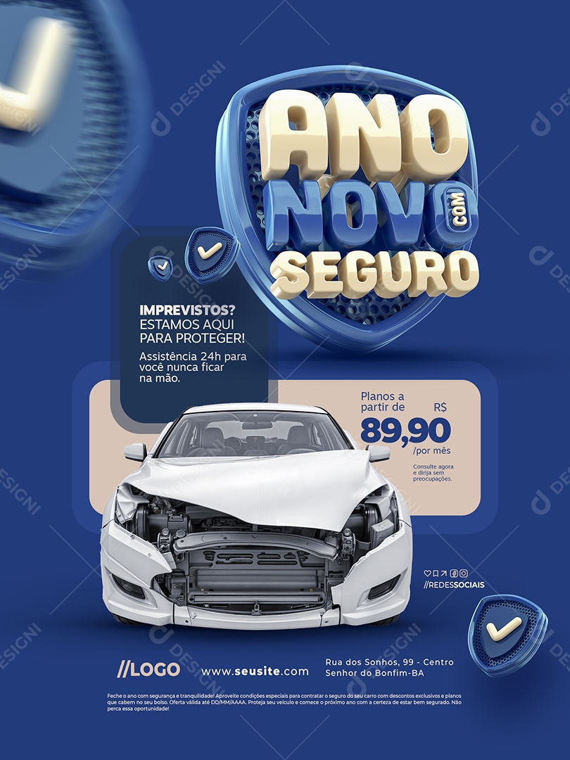 Ano Novo com Seguro Seguradora Encarte Imprevistos Social  Media PSD Editável