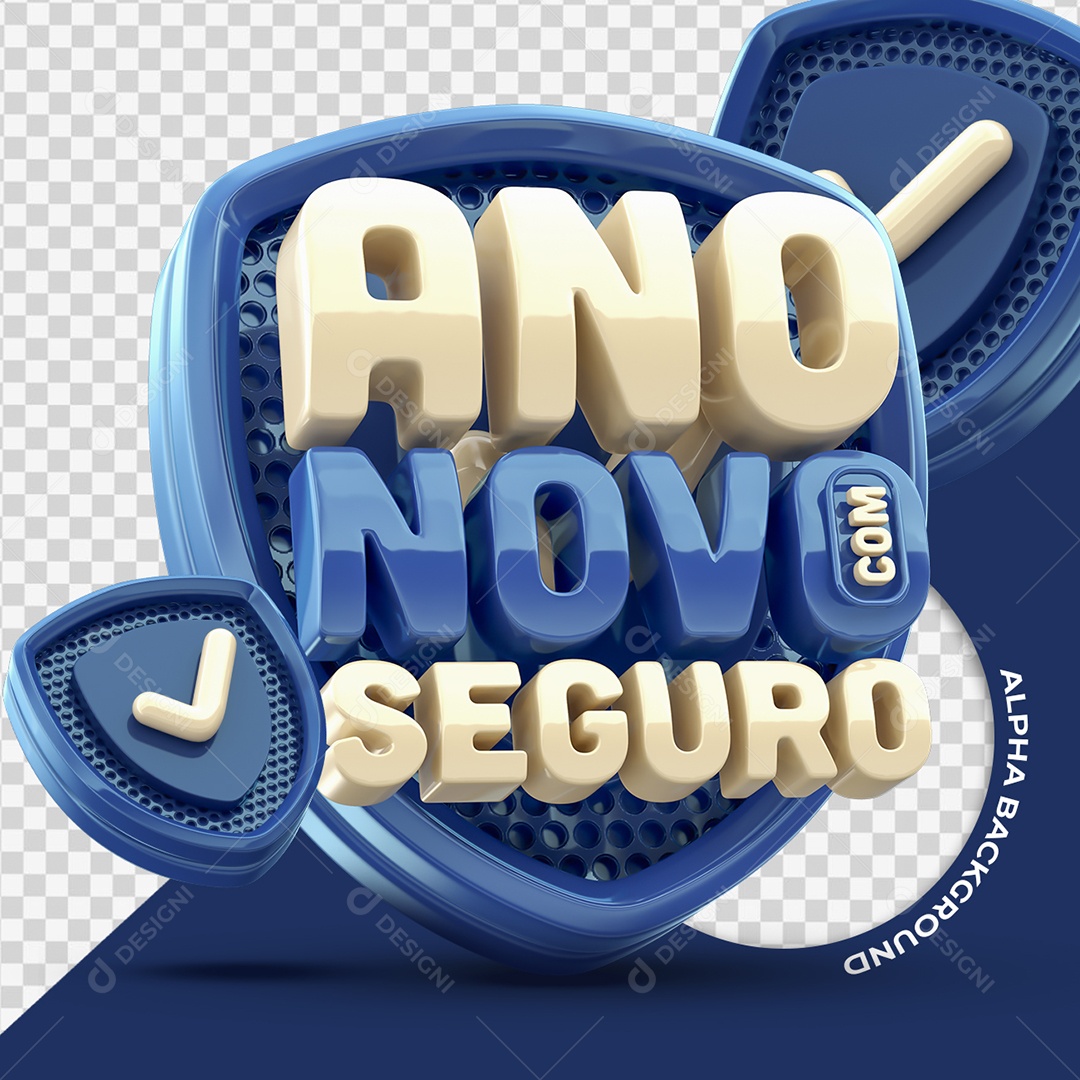 Ano Novo com Seguro Selo 3D Azul para Composição PSD