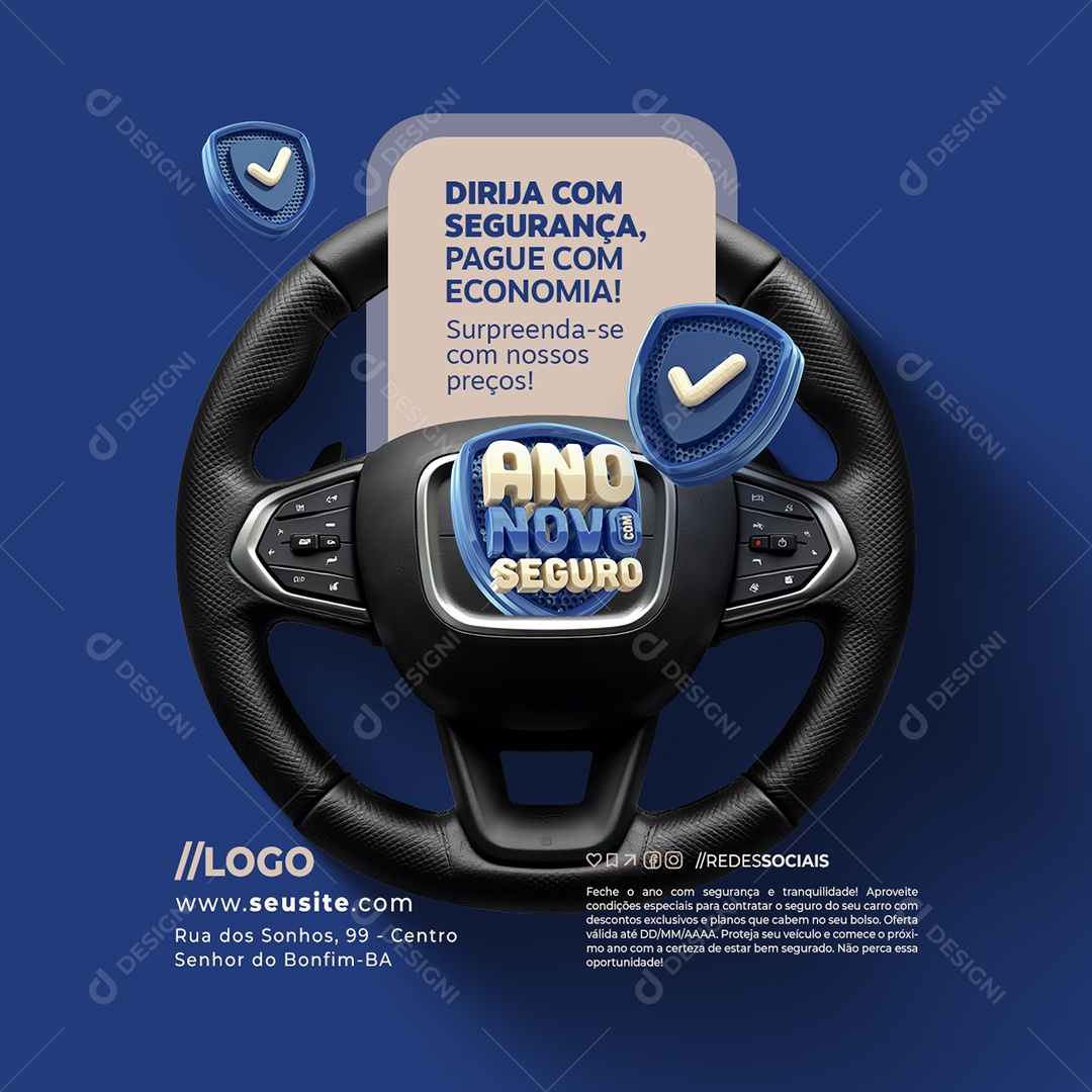 Ano Novo com Seguro Seguradora Dirija com Segurança Social Media PSD Editável