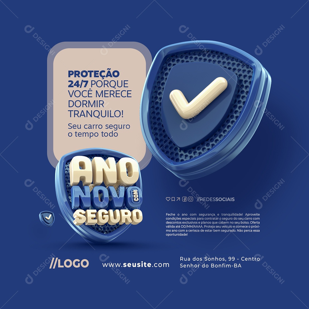 Ano Novo com Seguro Seguradora Proteção Social Media PSD Editável