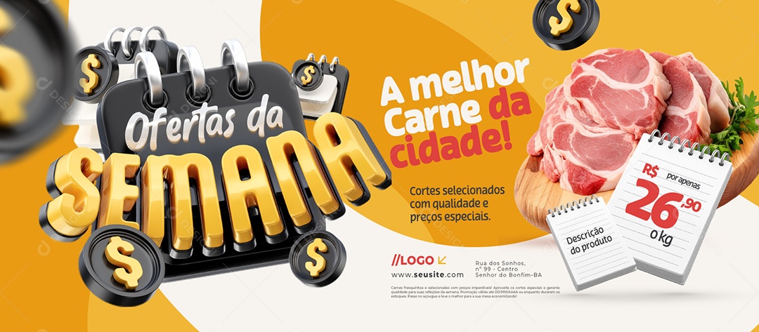 Banner Ofertas da Semana Açougue A Melhor Carne da Cidade Social Media PSD Editável